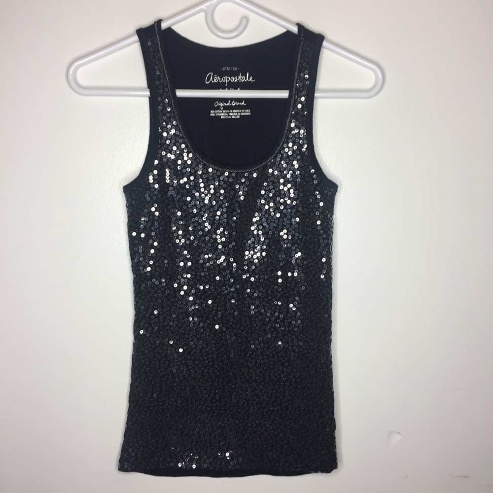 Aeropostale Medium Black w/ Clear Sequins Tank Top